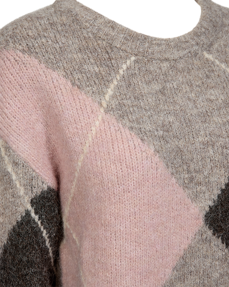 Rutig stickad tröja FREEQUENT- FQGRSLULU-PULLOVER 211714 Taupe/Gammelrosa