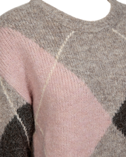 Rutig stickad tröja FREEQUENT- FQGRSLULU-PULLOVER 211714 Taupe/Gammelrosa