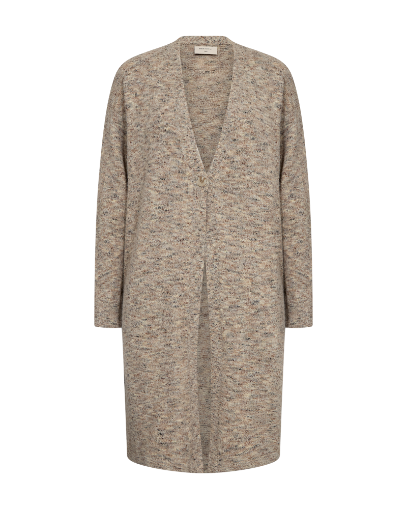 Lång stickad kofta FREEQUENT- FQTWEED 211778 OYSTER GREY MELANGE